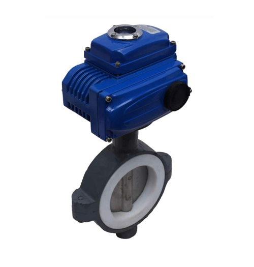 Motorized Actuator Operated PFA / FEP Line Butterfly Valve Wafer End